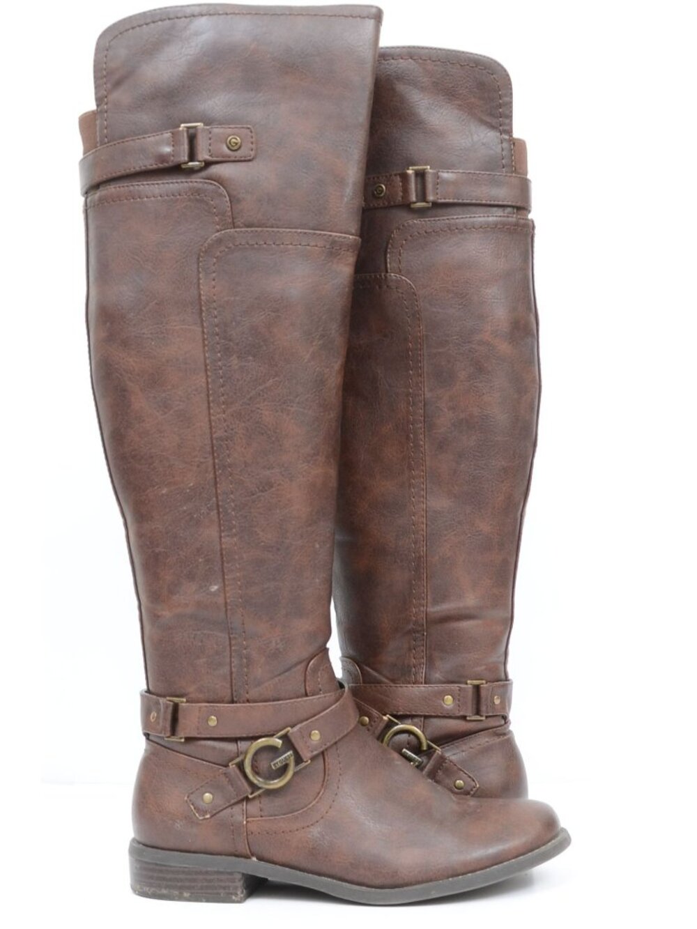 Guess Women's 8M Brown‎ Motorcycle Riding Moto Knee High Boot Vegan Leather
